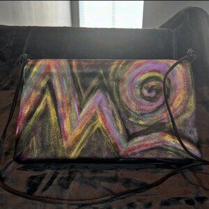 80's Retro Black Leather Bag with Airbrushed Design